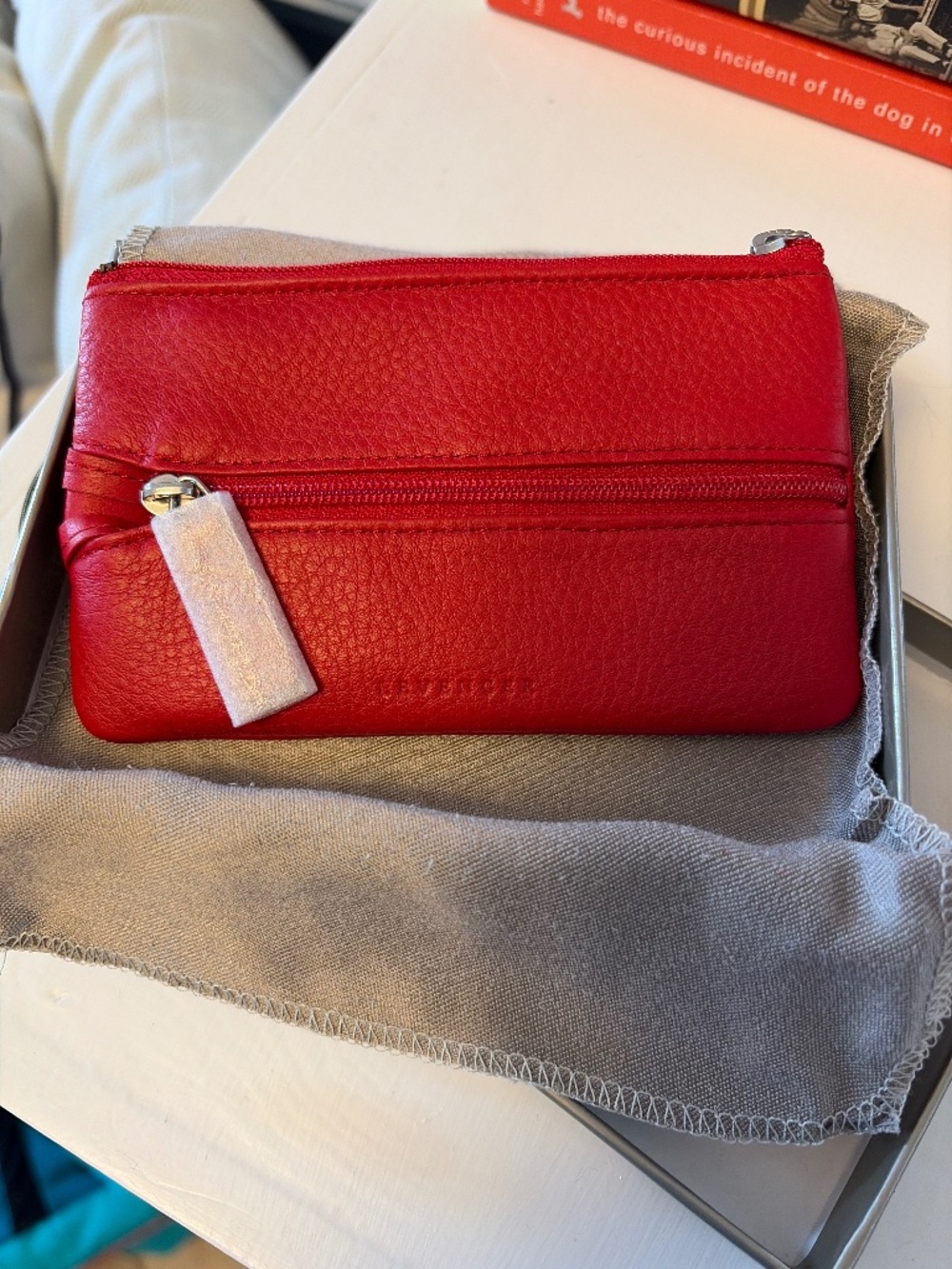 Levenger red leather “Bavarian Key Case” (mini wallet with keychain) — NWT